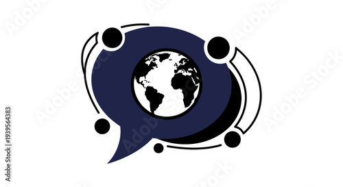 Global Communication Concept: Earth inside Speech Bubble with Dots
