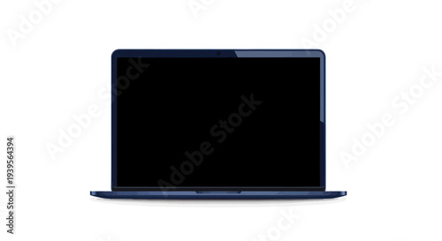 Modern Laptop Computer with Blank Black Screen, Isolated on White Background