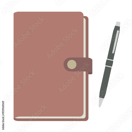 システム手帳とボールペンのイラスト