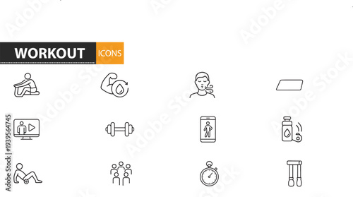 Fitness and exercise icons for healthy lifestyle and workout routine