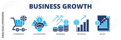 Business Growth web banner icon vector illustration concept for revenue expansion with icons of commerce, acquisition, revenue increase, financial growth and sales performance.