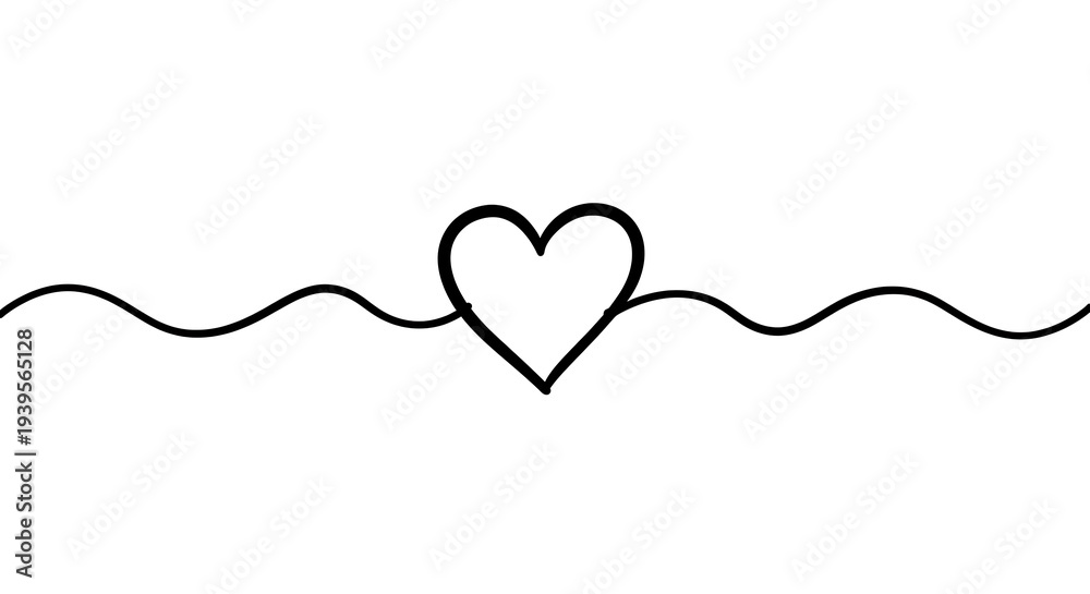 Fototapeta premium Black heart symbol centered on a wavy line