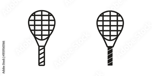 Tennis racket icon in a simple, black and white style.