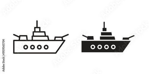 Warship icon in a simple, black and white style.