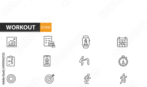 Fitness and exercise icons for healthy lifestyle and workout routine