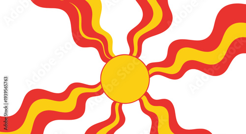 Abstract Sunburst with Wavy Rays in Red and Yellow