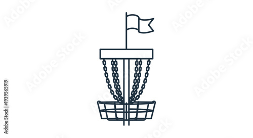 Disc Golf Basket with Flag - Minimalist Line Art Icon