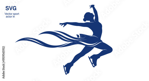 Figure Skater Silhouette Dancing on Ice with Flowing Skirt