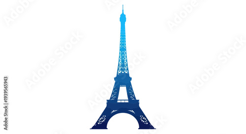 Eiffel Tower Silhouette Gradient Blue Isolated White Background