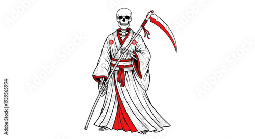 Grim Reaper in Kimono with Scythe, Symbol of Death and Mortality