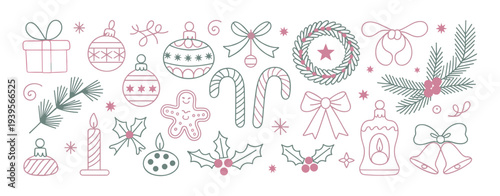 Pink and green christmas and ornaments collection holiday