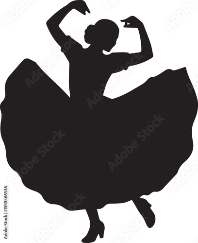 Flamenco dancer silhouette vector illustration traditional spanish woman performing line art