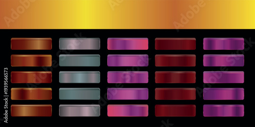 Metallic gradient foil background. most popular gradient. Gold, Pink gold, Silver and Holographic metal vector template