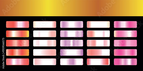Metallic gradient foil background. most popular gradient. Gold, Pink gold, Silver and Holographic metal vector template