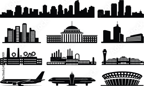 Building Collection Silhouette Icon Set