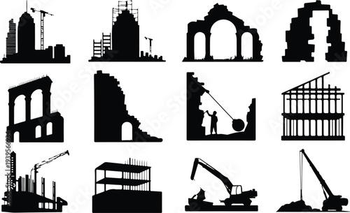 Building Collection Silhouette Icon Set
