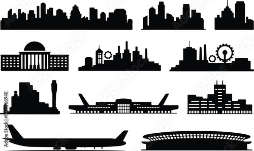 Building Collection Silhouette Icon Set
