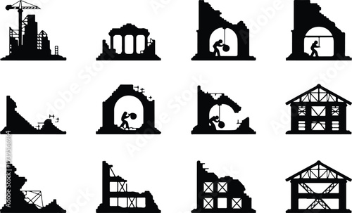 Building Collection Silhouette Icon Set