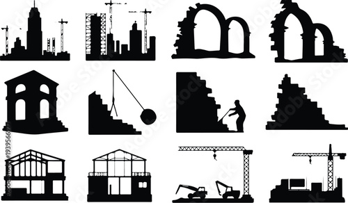 Building Collection Silhouette Icon Set