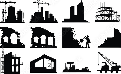 Building Collection Silhouette Icon Set