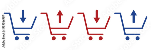 Retail shopping cart icons with directional arrows, e-commerce transaction symbols