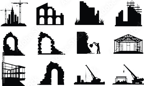 Building Collection Silhouette Icon Set
