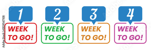 Numbered sequence progress banners, colorful week countdown labels