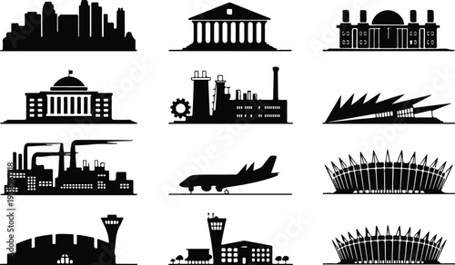 Building Collection Silhouette Icon Set