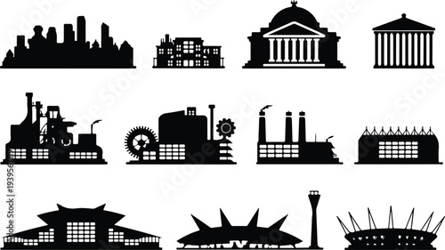 Building Collection Silhouette Icon Set
