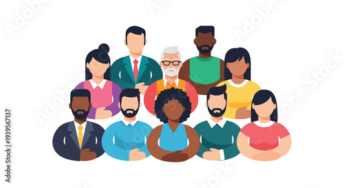 Diverse Multiethnic Business Team and Community Group - Flat Vector Avatars Illustration