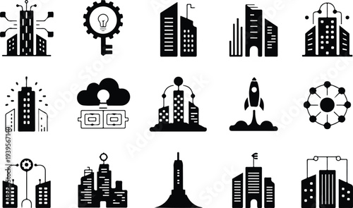 Building Collection Silhouette Icon Set