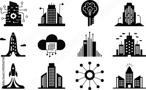 Building Collection Silhouette Icon Set