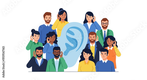 Diverse Group Engaged in Active Listening and Understanding Communication. Multicultural People Focus on Hearing, Empathy, and Audience Engagement Concept.