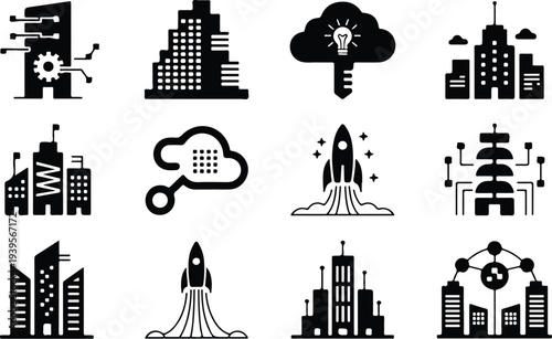 Building Collection Silhouette Icon Set
