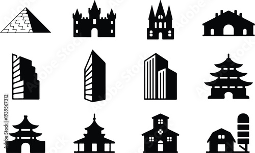 Building Collection Silhouette Icon Set