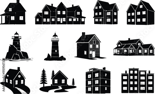 Building Collection Silhouette Icon Set