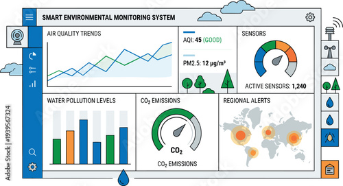 Smart Environmental Monitoring Dashboard with Air Quality Water Pollution CO2 Emissions and Sensor Data Analytics
