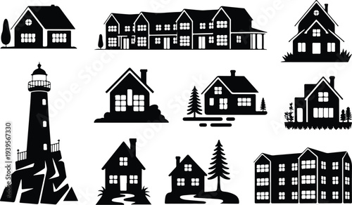 Building Collection Silhouette Icon Set
