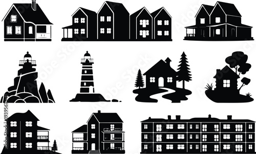Building Collection Silhouette Icon Set