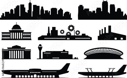Building Collection Silhouette Icon Set