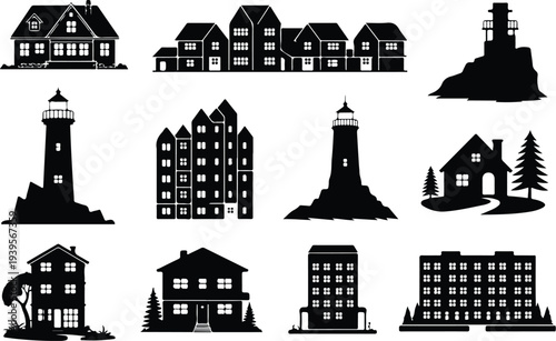 Building Collection Silhouette Icon Set