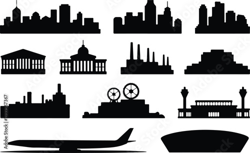 Building Collection Silhouette Icon Set
