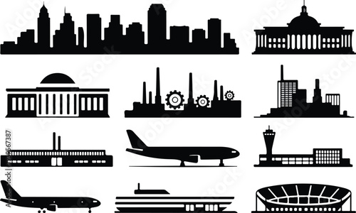 Building Collection Silhouette Icon Set