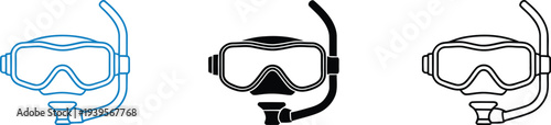 Snorkel mask and tube in blue black and outline diving