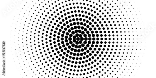Dotted Concentric circles geometric element. Concentric segments of circles, random lines following a circle path. Dotted halftone Spiral backgrounds. EPS vector illustration
