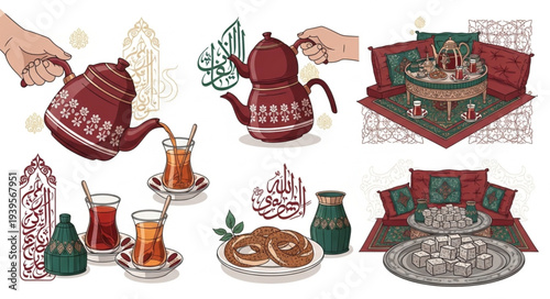 Traditional Middle Eastern Tea and Coffee Serving Set.