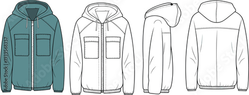 Four Different Views of a Hooded Jacket with Pockets and Zipper hoodie