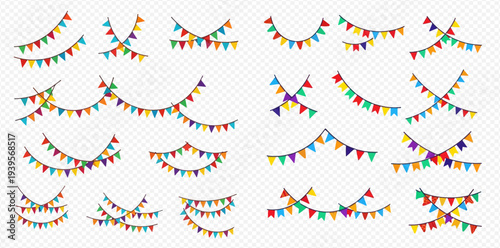 Colorful festive bunting flags set for party decoration and celebration design elements.