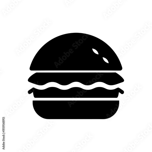 Simple black and white illustration of a classic cheeseburger