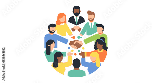Diverse Team Collaboration, Global Partnership & Agreement - Handshake Illustration
